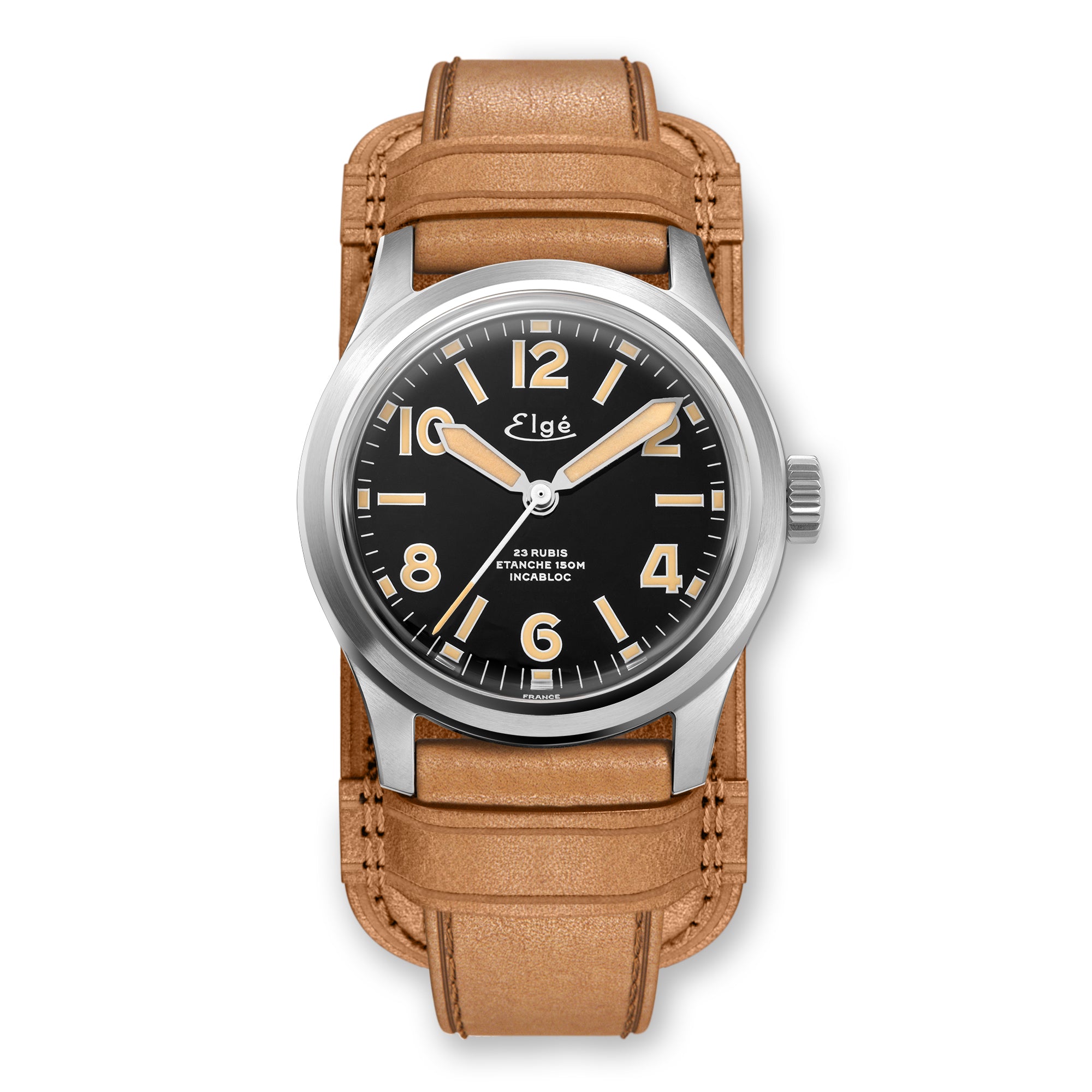 MONTRE AUTOMATIQUE CHAMONIX - BRACELET CUIR NATUREL - FOND TRANSPARENT