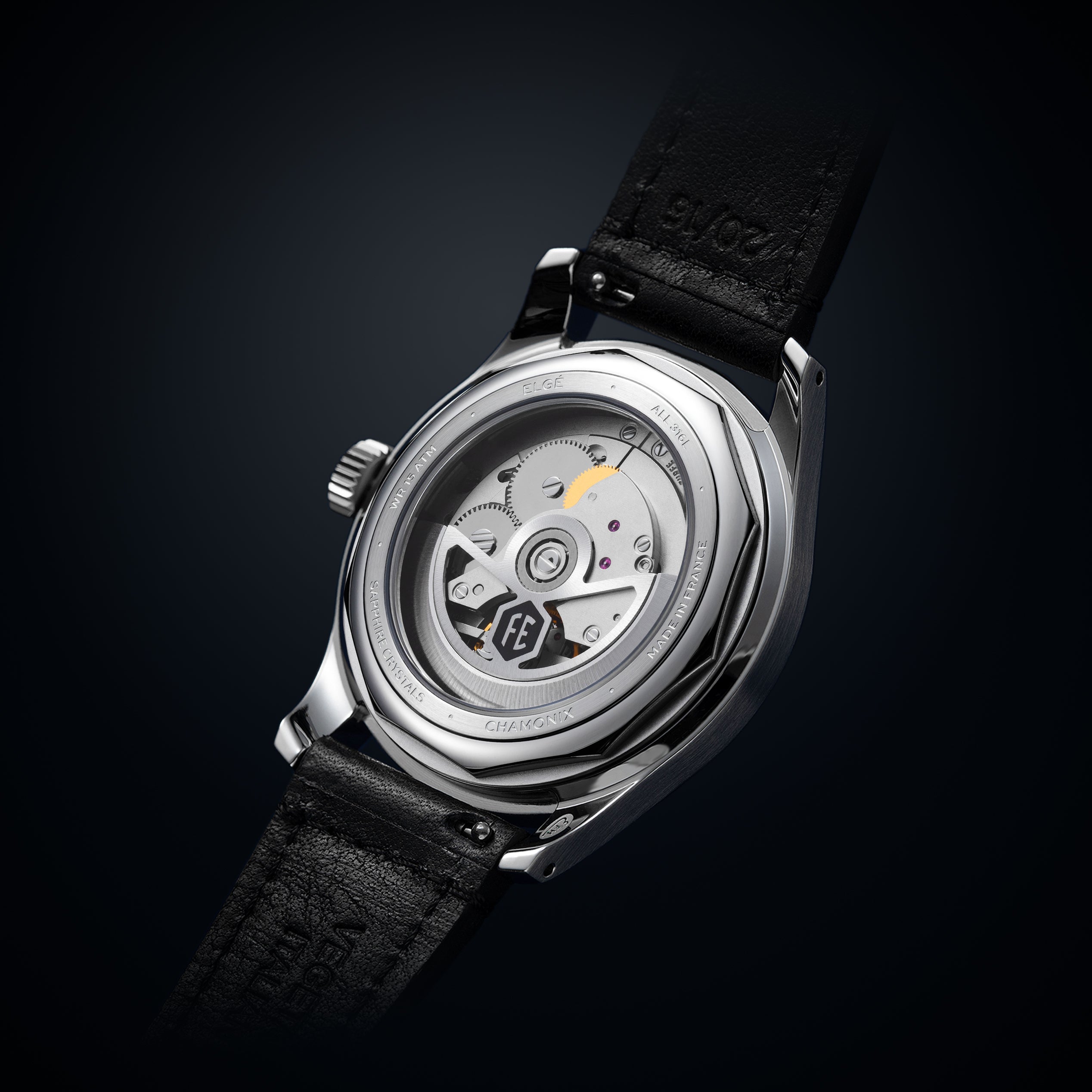 MONTRE AUTOMATIQUE CHAMONIX - BRACELET CUIR NOIR - FOND TRANSPARENT