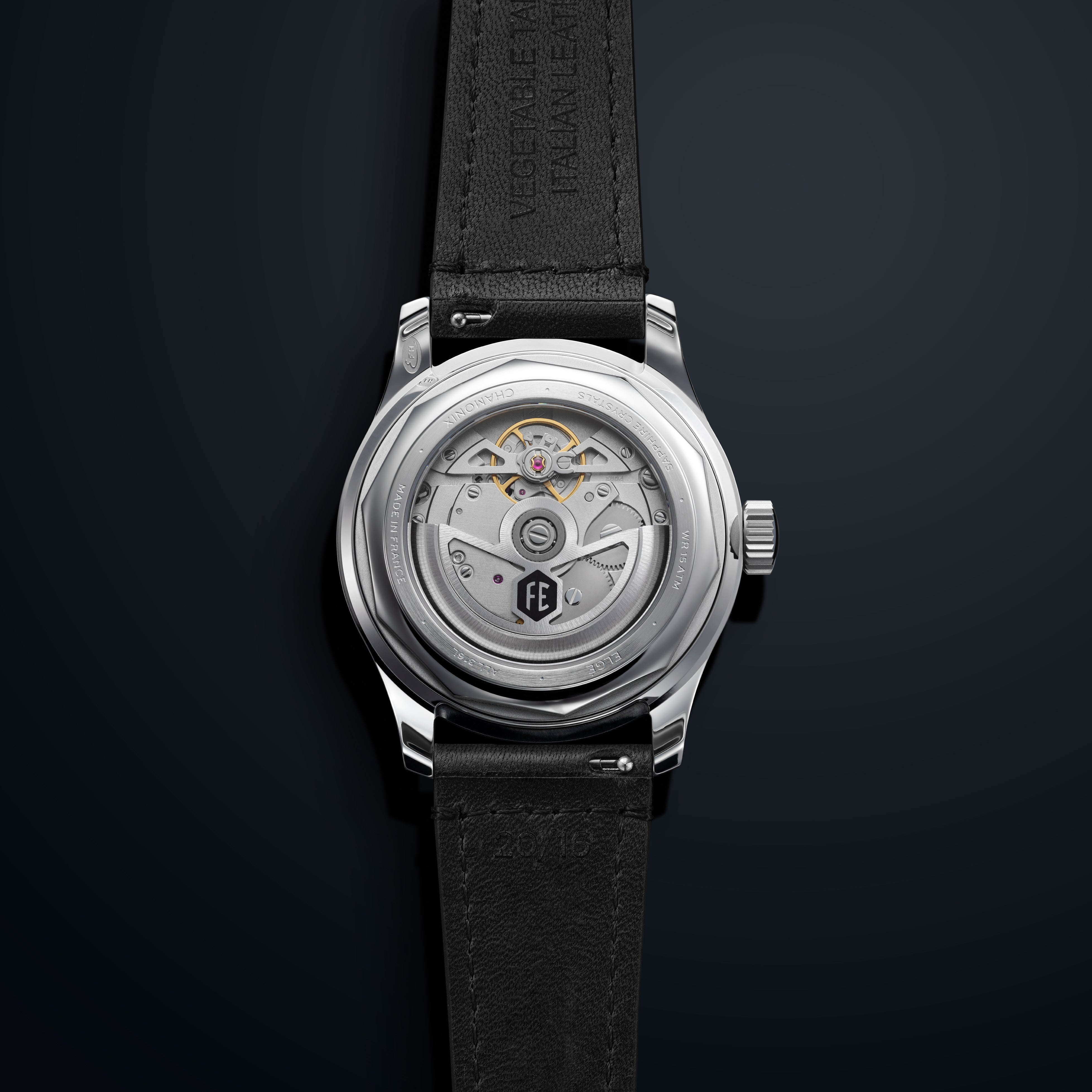 MONTRE AUTOMATIQUE CHAMONIX - BRACELET CUIR NOIR - FOND TRANSPARENT